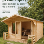 Maison préfabriquée moderne entourée de nature, idéale pour une escapade en famille