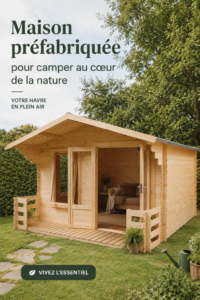 Maison préfabriquée moderne entourée de nature, idéale pour une escapade en famille