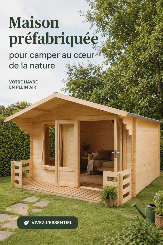 Maison préfabriquée moderne entourée de nature, idéale pour une escapade en famille