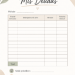 Un exemple de gestion de budget avec le format "Mes Deudas" montrant un tableau de dépenses organisé.