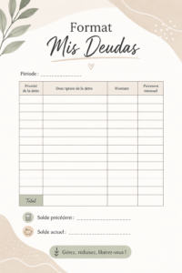 Un exemple de gestion de budget avec le format "Mes Deudas" montrant un tableau de dépenses organisé.