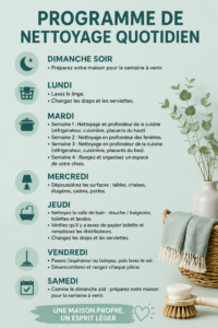 Femme souriante nettoyant son intérieur avec des produits éco-responsables, montrant une routine de ménage agréable.