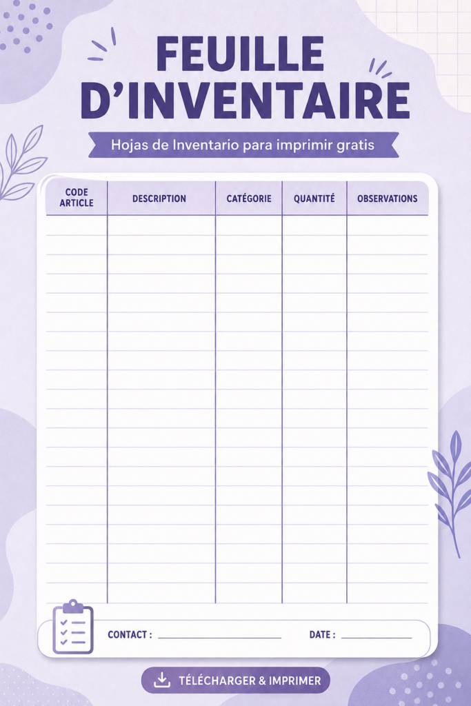 Modèle de feuille d'inventaire disponible en téléchargement gratuit