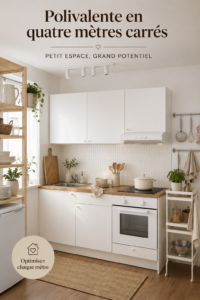 Un petit espace bien optimisé de 4 m² avec des meubles fonctionnels et une décoration accueillante.