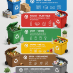 Poubelles colorées pour le recyclage dans une cuisine moderne