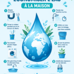 Une femme souriante, remplissant un seau d'eau pour une activité économe en eau à la maison.