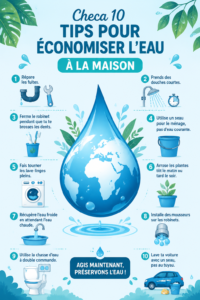 Une femme souriante, remplissant un seau d'eau pour une activité économe en eau à la maison.