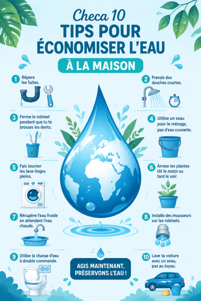Une femme souriante, remplissant un seau d'eau pour une activité économe en eau à la maison.