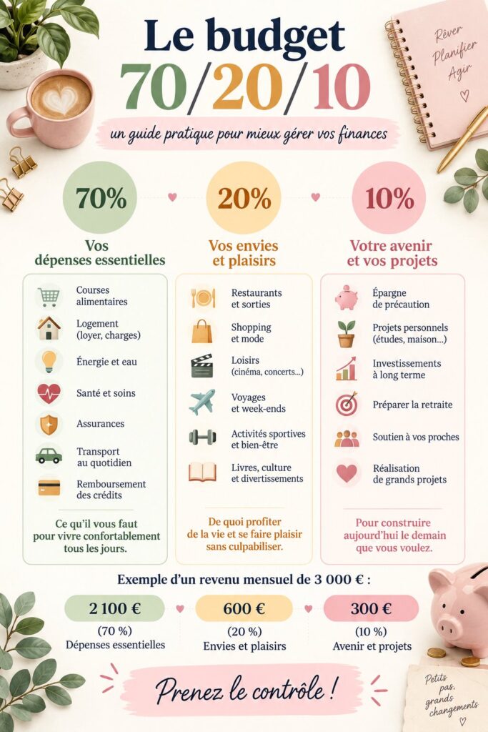 Une femme examine son budget familial avec un ordinateur et un cahier.
