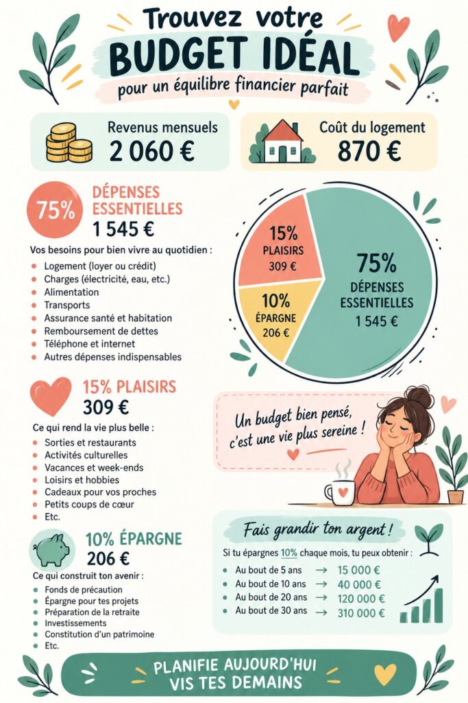 Femme souriante consultant son budget au café