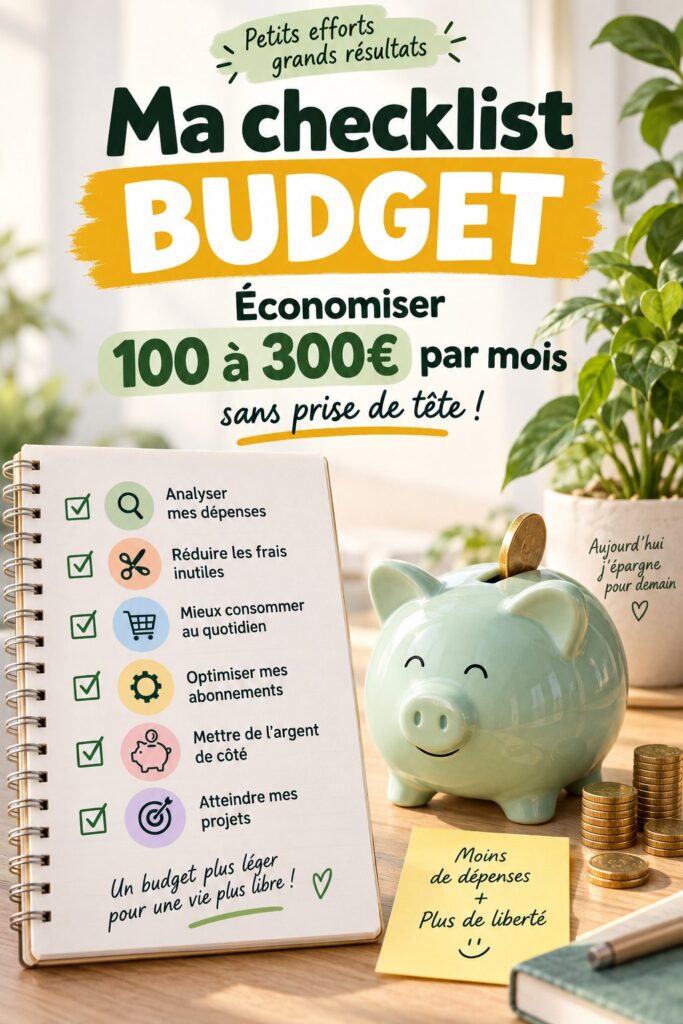 Checklist budget avec des conseils pour économiser entre 100 et 300€ par mois