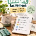 Femme pensant à son budget, entourée de matières pour un budget familial