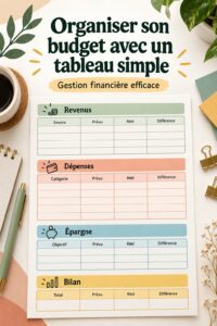 Personne créant un tableau de budget sur son ordinateur portable, entourée de documents financiers.