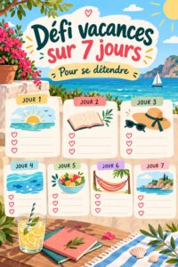 Une femme heureuse sur la plage avec un livre pour évoquer des vacances relaxantes à budget maîtrisé.