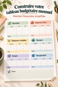 Une femme souriante travaillant sur sa feuille de budget à son bureau.