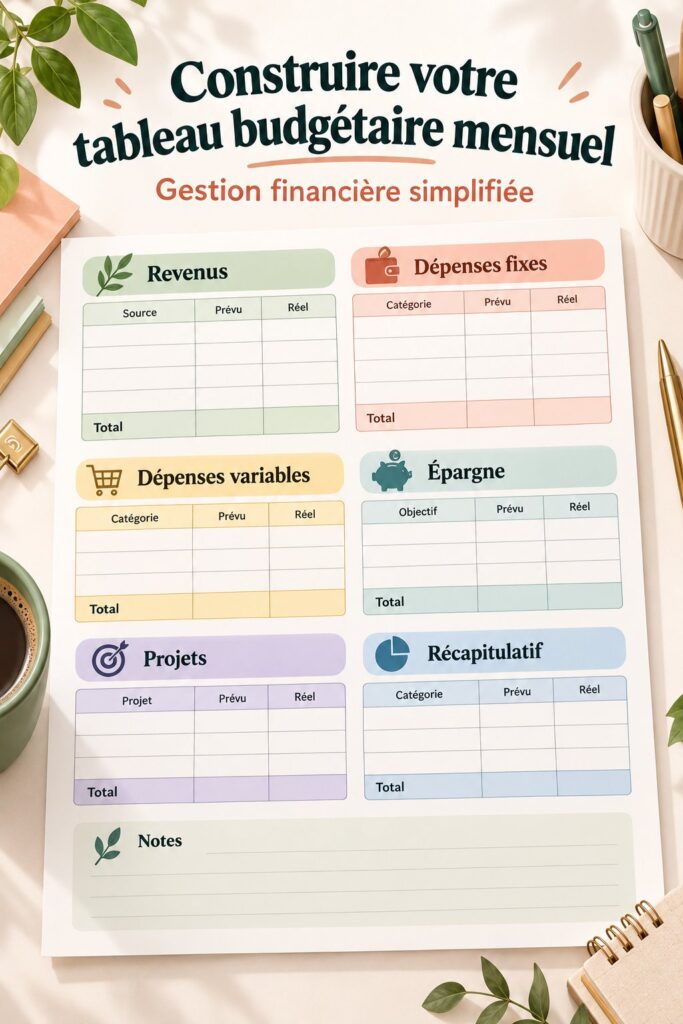 Une femme souriante travaillant sur sa feuille de budget à son bureau.