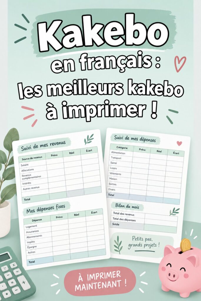 Un kakebo imprimé ouvert sur une table avec un stylo.
