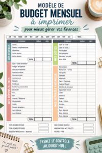 Modèle de budget mensuel imprimable avec des catégories de dépenses