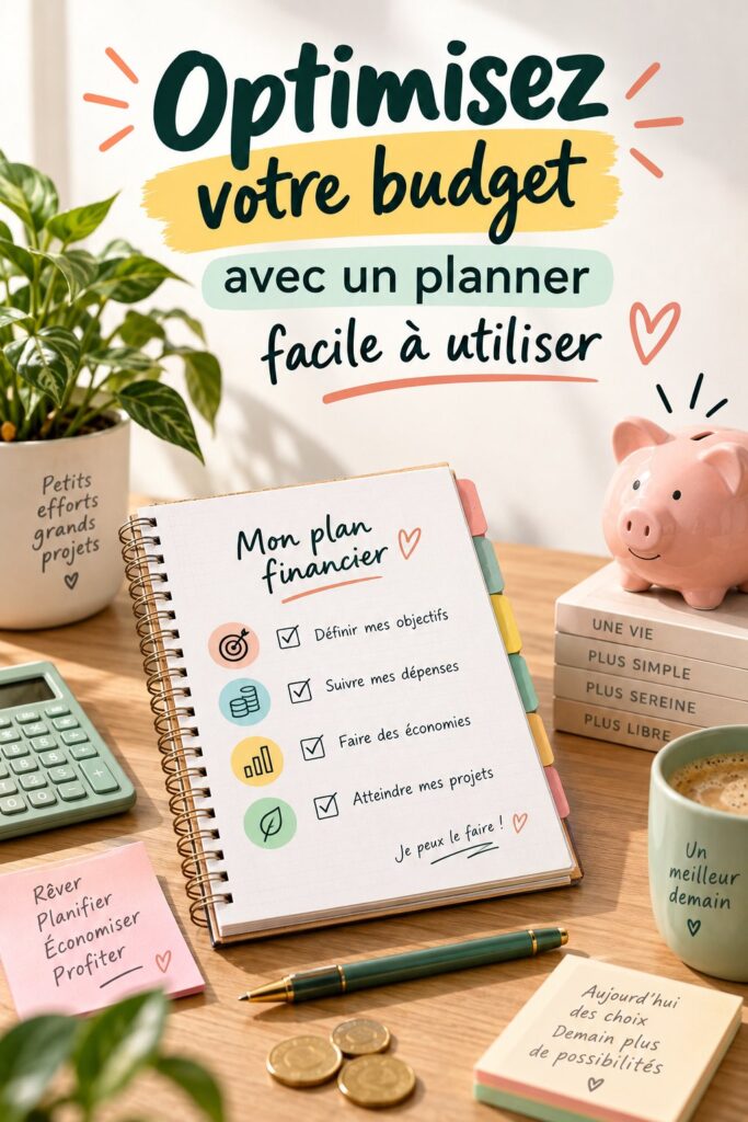 Illustration d'un planner de budget ouvert avec des notes financières