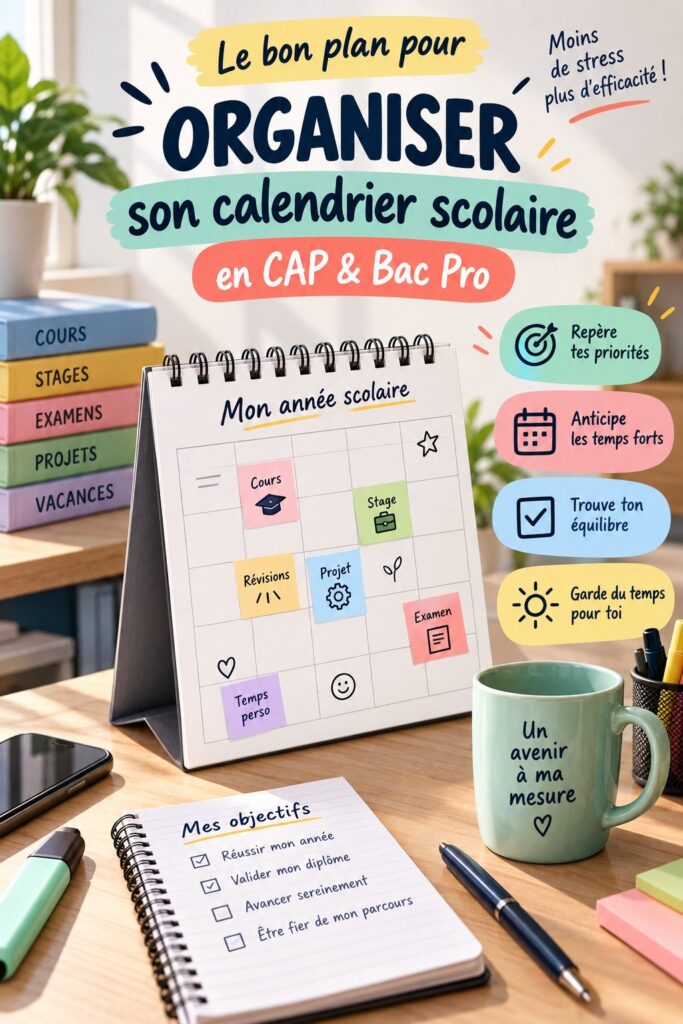 Femme étudiant avec un calendrier scolaire bien organisé