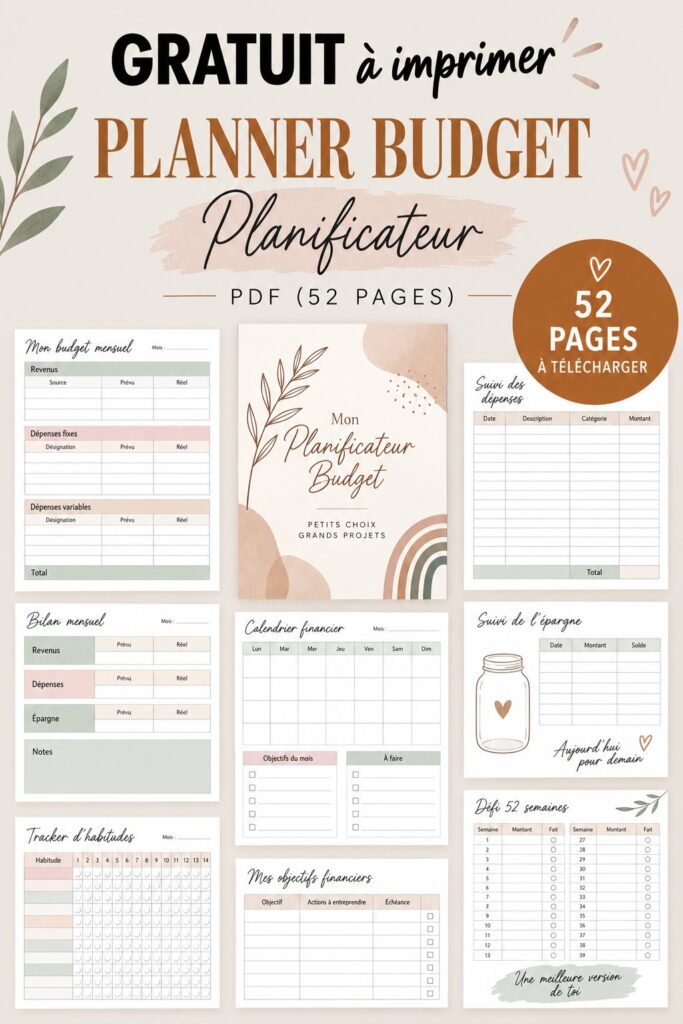 Planificateur de budget gratuit en PDF sur une table