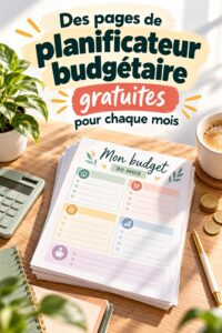 Planificateur budgétaire gratuit affiché sur un bureau avec des fournitures de bureau