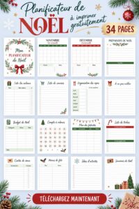 Capture d'écran d'un planner de Noël gratuit avec 34 pages de planification.