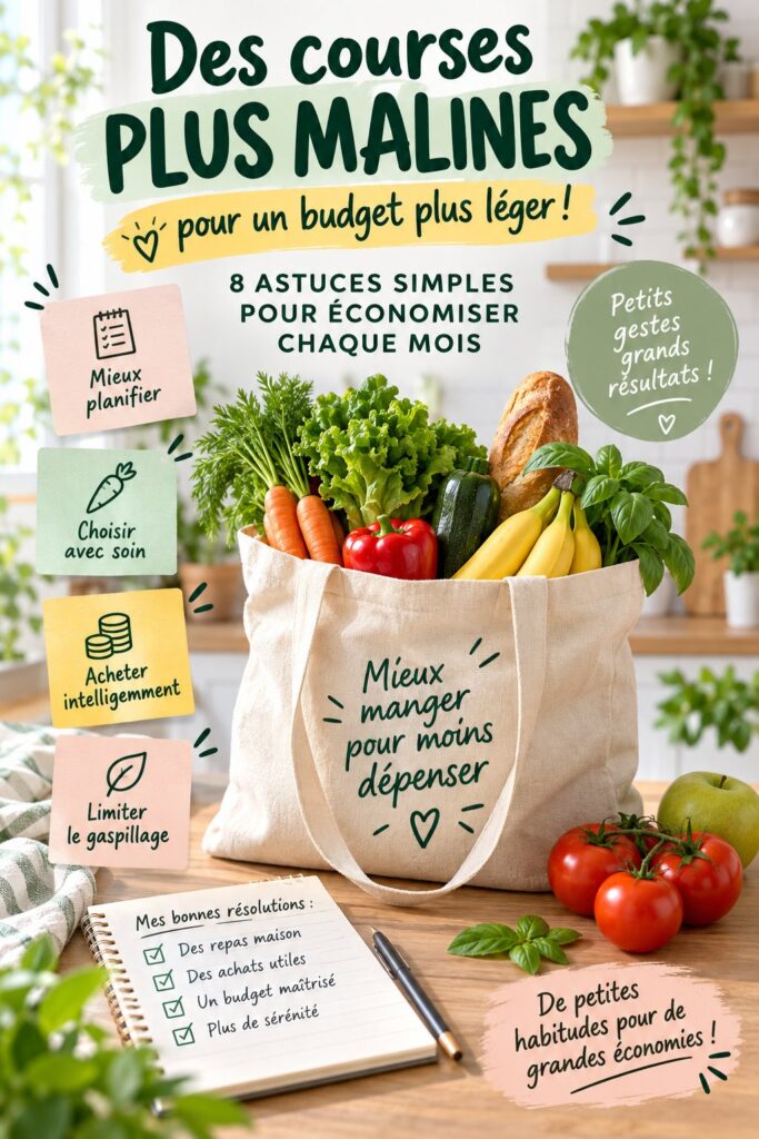 Femme dans un supermarché en train de vérifier sa liste de courses
