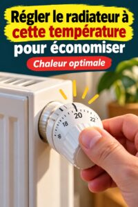 Un radiateur moderne installé dans un salon chaleureux, avec un thermostat bien réglé.