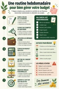 femme souriante tenant un carnet de budget