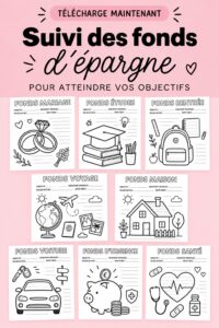 Un exemple de tracker d'économies imprimable avec des sections pour suivre ses fonds