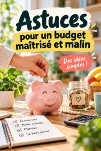 Femme souriante tenant un carnet de budget et un stylo