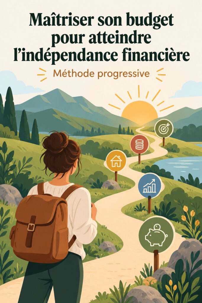 Femme souriante tenant un carnet avec un graphique de budget pour 2026, symbole de liberté financière