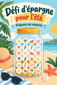 Femme souriante lançant un défi d'économies pour l'été.