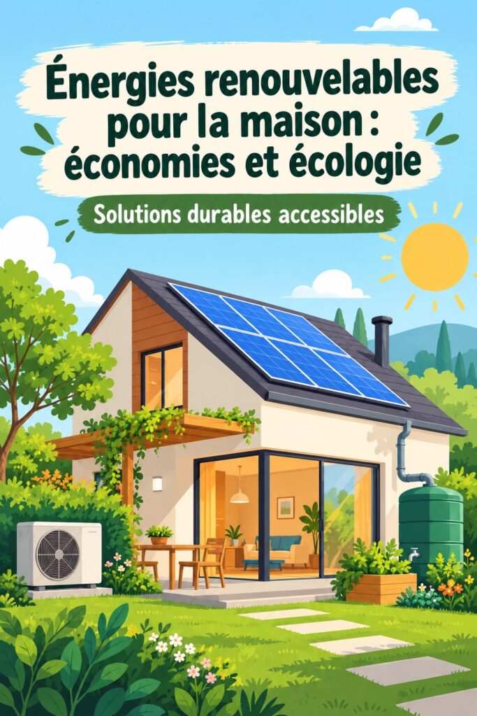 Femme heureuse devant des panneaux solaires sur sa maison, représentant les énergies renouvelables