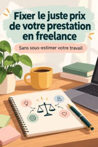 Une femme freelance heureuse prépare son tarif de service de manière professionnelle.