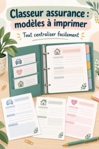 Imprimables pratiques pour organiser les documents d'assurance sur une table.