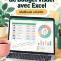 Capture d'écran d'un tableau de budget visuel créé sur Excel, affichant des catégories colorées et des graphiques.