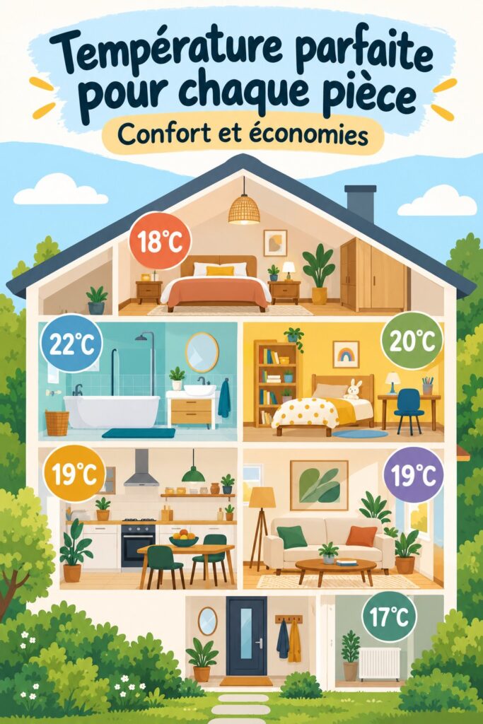 Illustration de la température idéale pour chaque pièce de la maison